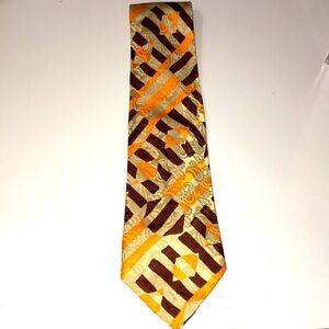 Vintage Gallieni Silk Neck Tie Made In Italy Tan/Gold/Brown Geometric Print